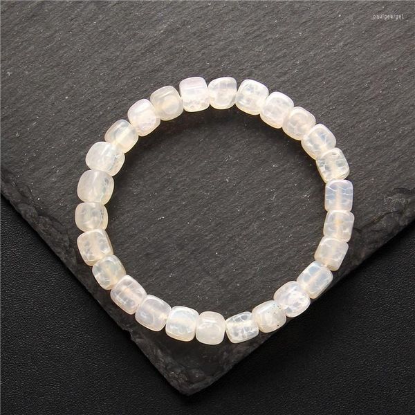 Braccialetto di perline di agate quadrate con cubo liscio naturale per donna Uomo Equilibrio energetico Crepa Pietra Bracciali elastici Braccialetti Gioielli