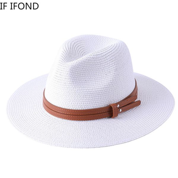 Chapéus de aba larga Chapéus de balde 56-58-59-60cm Natural Panamá Soft Straw Hat Summer Mulheres de largura Brim Beach Sun Cap Protection UV Fedora Hat 230518