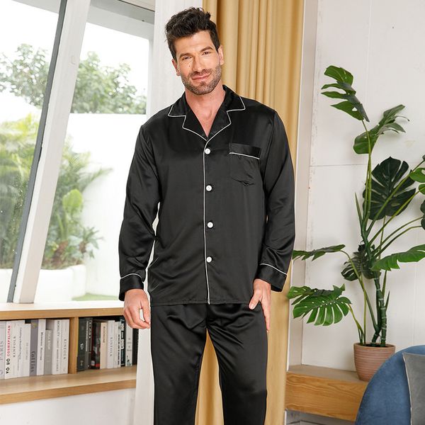 Pijama masculino de roupas de sono masculina jxgarb s-xl de outono para homem pijama de seda de gelo com calças longas cetim para dormir pijamas pijama mujer pajama 230518