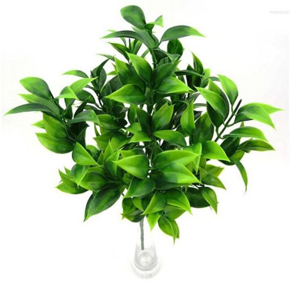 Flores decorativas 7Branche Green Artificial Plant for Garden Bushes Fake Grass Eucalyptus laranja Leave Faux Arranjo Home Shop