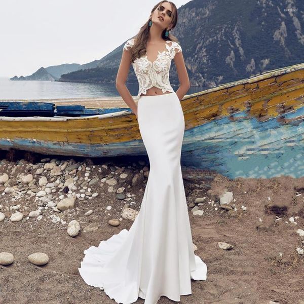 Hochzeit Kleid Sexy Zwei Stück Meerjungfrau 2023 Spitze Appliques Ärmellose V-ausschnitt Sweep Zug Für Frauen Brautkleid Vestidos De noiva