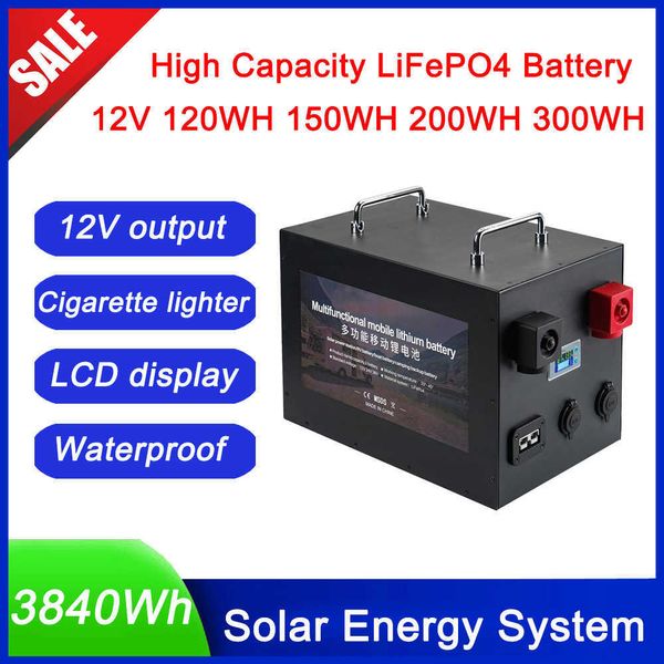 Pacco batteria 12.8V 300AH BMS LiFePo4 Batteria ricaricabile di grande capacità 120AH 150AH 200AH Ciclo lungo prismatico agli ioni di litio per esterni
