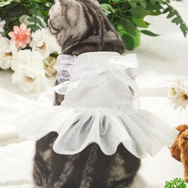 Trajes de gatos com agitação adorável vestido de noiva de verão de poliéster cão bowknot design desgaste da festa