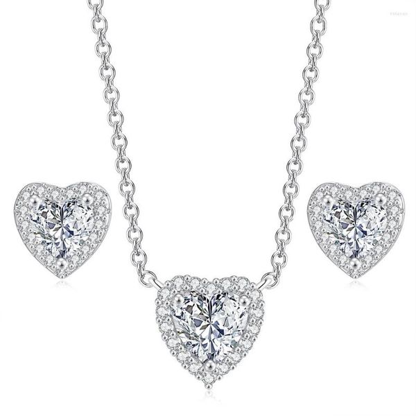 Collana Orecchini Set Cuore Per Donna Cristallo Coreano Argento Colore Moda Carino Moissanite Accessori da sposa S551