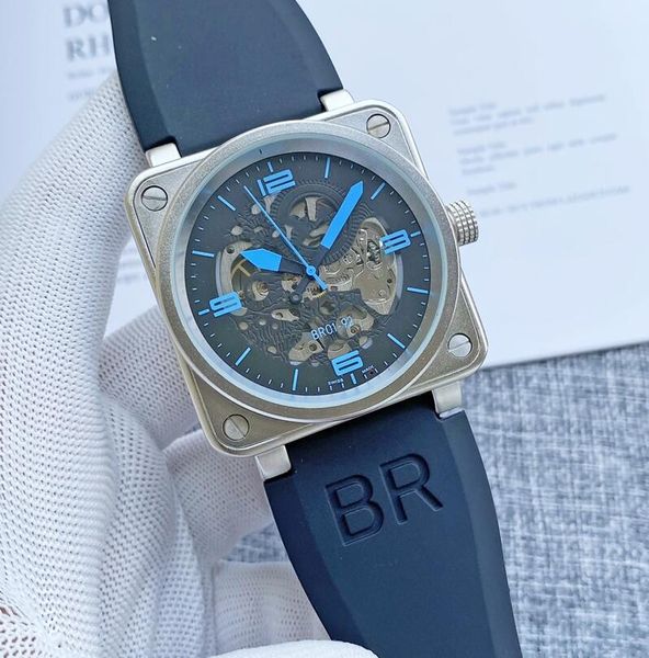 Qualidade 44mm relógio masculino sino movimento automático mecânico vidro de safira aço inoxidável relógios de pulso ross