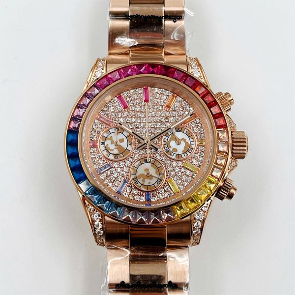 Relógio de diamante masculino relógio arco -íris de movimento mecânico automático de relógio de pulseira de pulso