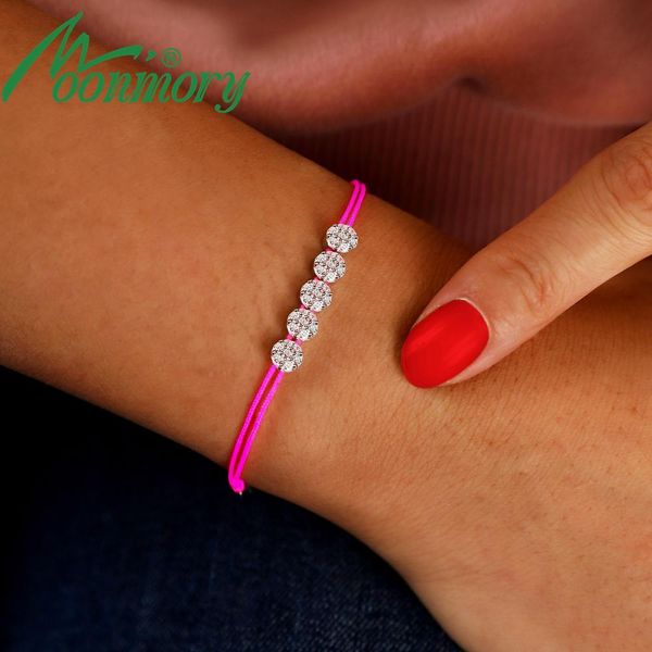 Armreifen Moonmory 100 % Sterlingsilber, Kristall-Move-Stein, orangefarbenes Seil-Armband für Damen, rote Seillinie, Weihnachtsgeschenk, Dicke 0,8 mm