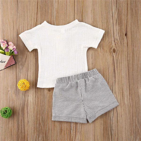 Conjuntos de roupas verão casual criança bebê meninos meninas roupas terno branco botão algodão camisas topsandstriped calças 2pcs infantil bebê conjunto