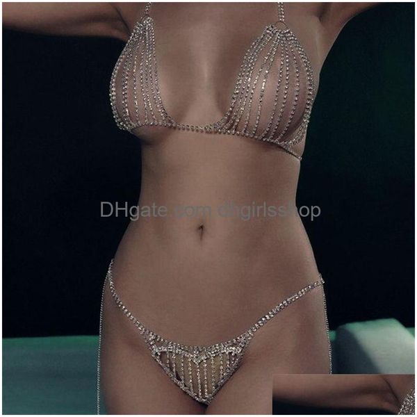 Diğer Mücevher Seti Vücut Zinciri Kolye Bikini Sütyen Üstü Kadınlar için Y kristal iç çamaşırı Şeffaf Panties Jewerly Hediye T200508 D DHBBX