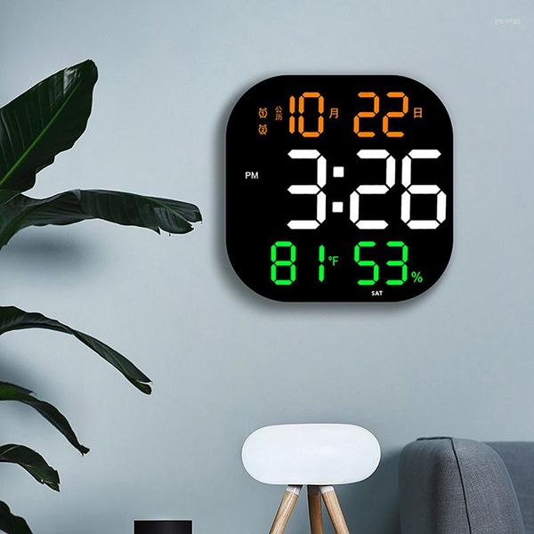 Orologi da parete Orologio digitale a LED Grande schermo Temperatura Data Giorno Display Allarme elettronico con telecomando Decorazioni per soggiorno