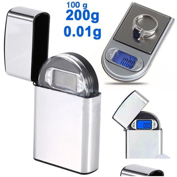 Escalas de pesagem Mini LCD Pocket Digital Tipo de jóias de jóias Diamante de ouro eletrônico Gram com luz de fundo 100g/0,01 200g/0,01 I DHSF9