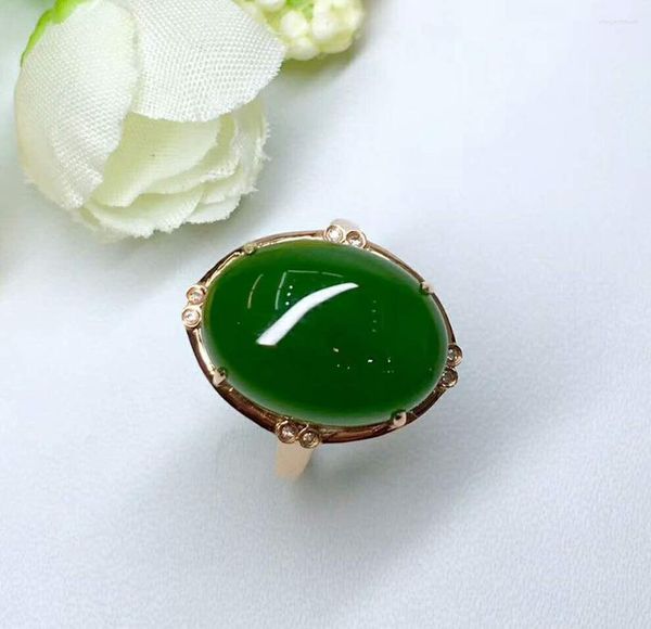 Cluster Rings Hetian Biyu 18k Gold Ring Rush Arsian Old Material Authentic Spinach Green J1#