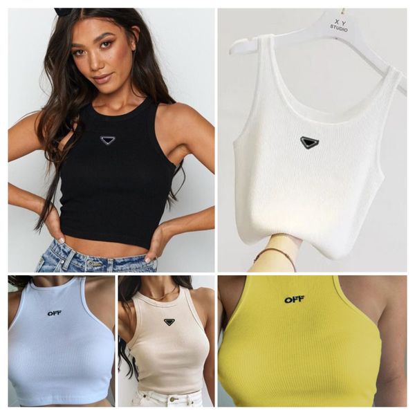 Summer White Women Tops Tees Crop Bordado Bordado Sexy Tanque preto Tampa casual Sem mangas camisetas top top designer de luxo colete de cores sólido