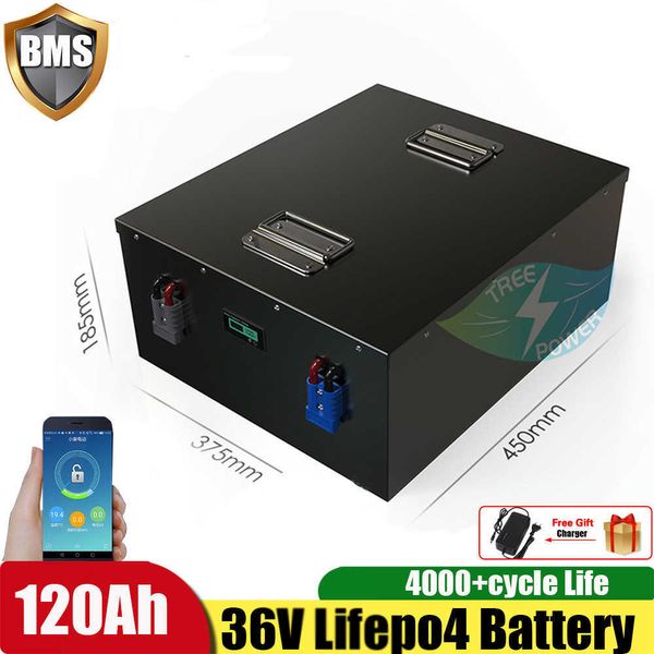 36V 120AH LIFEPO4 Bateria de lítio com BMS para Sistema Solar de Navio Motor EV RV +10A Carregador