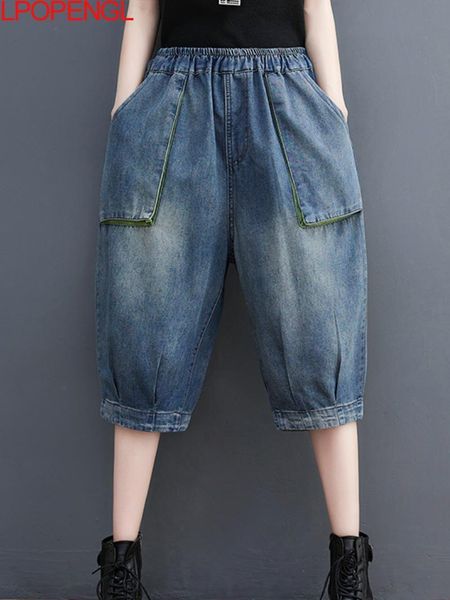 Jeans 2022 Summer Streetwear Donne femminile Blue Jeans Lavato Blue Jeans Losesce Pantaloni del piatto per il tempo libero Leifami coreani grandi pantaloni harem