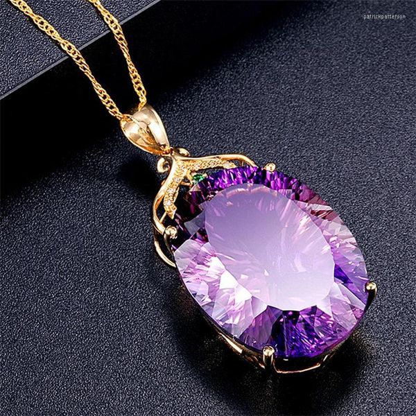 Collane con pendente Gemstone Charm Colore oro Ametista Collana di cristallo ovale Lady Wedding Jewelry