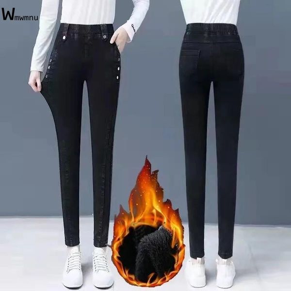 Джинсы женские, большие размеры 32, винтажные тонкие отбеленные Vaquero теплые зимние джинсовые брюки, черные леггинсы, новые зимние бархатные эластичные джинсы