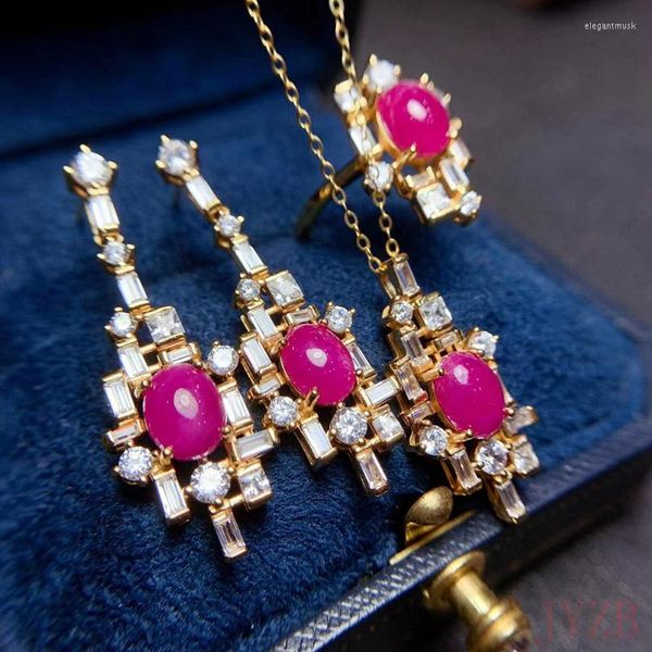 Ringos de cluster simples e elegante e elegante rubi jóias conjuntos de mulheres presentes 2ct oval True Gem 925 Silver