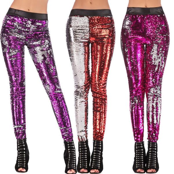 Capris Frauen leuchten Pailletten Leggings Bright Stage Performance Legwear Punk Style Girls Paillette Hosen Pant Dropshipping