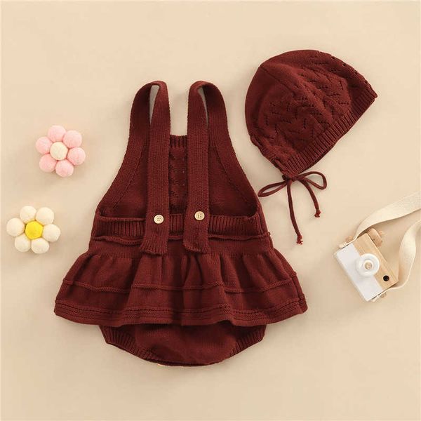 Set di abbigliamento Neonate Set lavorato a maglia e cappello senza maniche Scava fuori Tute solide Moda Casual Abbigliamento per neonati 3-24 mesi