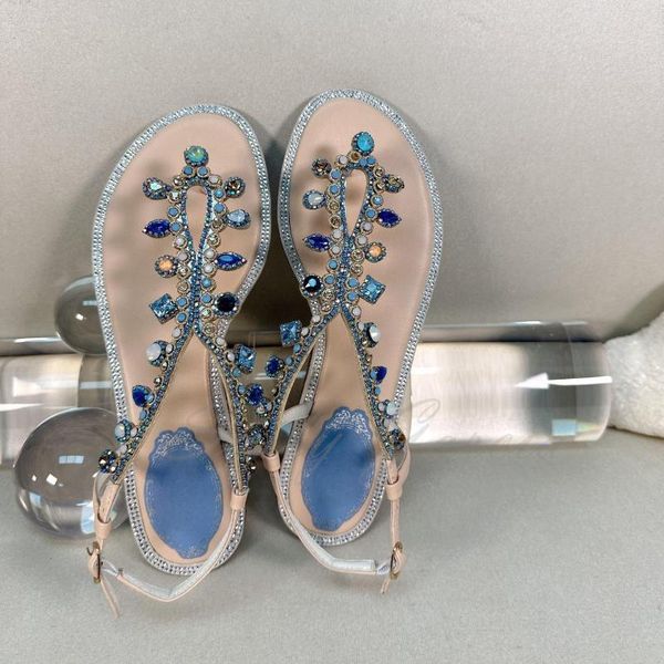 Sandalen Silber Kristall Damen Flip Flops Strass Urlaub Schuhe Mode Komfort Runway Schnalle Riemen flach