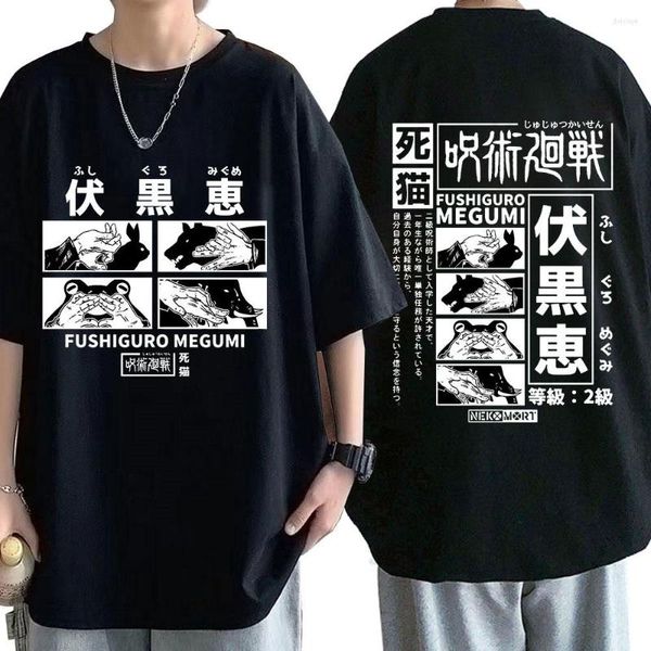 Camisetas masculinas Anime Jujutsu Kaisen Camiseta Cool Manga Fushiguro Megumi Manga curta Camisetas Harajuku Streetwear Algodão superdimensionado