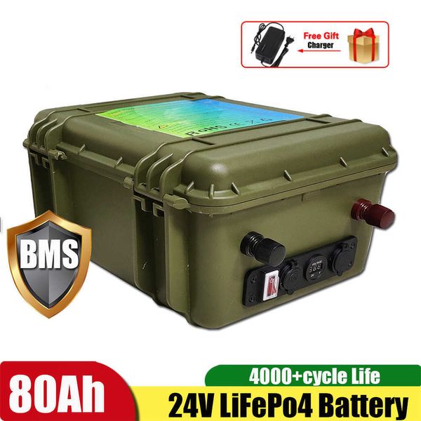 24V 120AH 80AH LIFEPO4 Bateria de ferro de lítio 4000 vezes para o sistema de motorhome do sistema solar inversor RV Motorhome+10A carregador