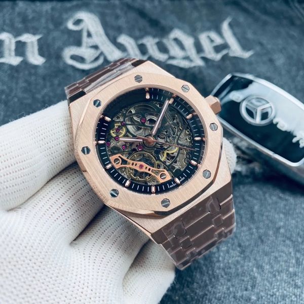 Lüks İzle Kraliyet Montre De Luxe Erkekler Saat Otomatik Saat İskelet Tourbillon Tüm Paslanmaz Çelik 904L Su Geçirmez Safir Süper Ayakkabı AAA