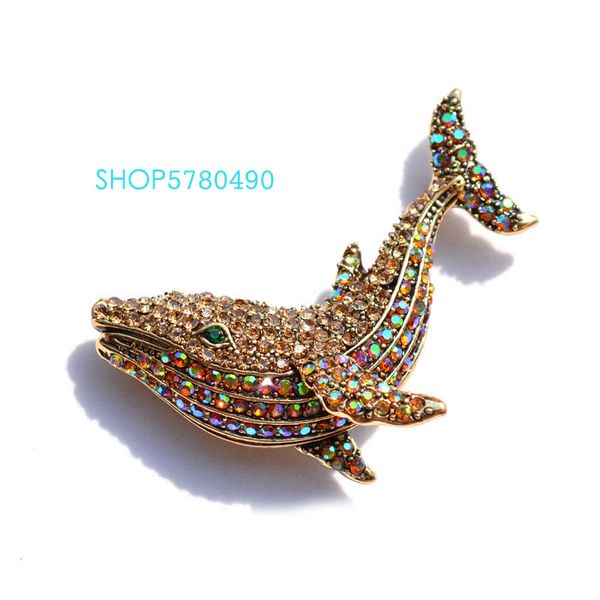 Modeschmuck Neue Wal Brust Pin Nette Brosche für Frauen Gold Farbe Strass Ozean Stil Brosche Pin Mantel Kleidungsstücke dame Geschenke