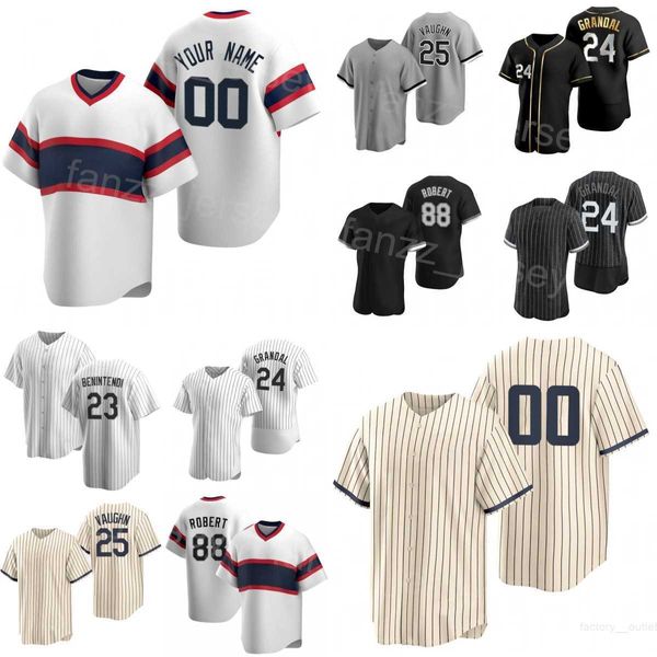 Baseball 1 maglie Elvis Andrus 24 Yasmani Grandal 22 Oscar Colas 88 Luis Robert Jr 25 Andrew Vaughn 23 Andrew Benintendi 31 Liam Hendriks Crea uomo personalizzato Kids B-W