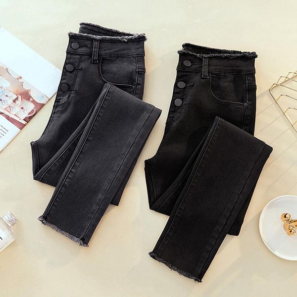 Jeans Hohe Taille Zerrissene Dünne Bleistift Jeans Frau Grau Schwarz Mom Stretch-jeans Damen frauen jeans hosen Denim jeans mujer