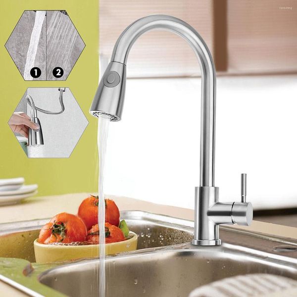 Rubinetti da cucina Rubinetto estraibile monocomando in argento Miscelatore acqua fredda girevole con 2 tubi STOCK USA