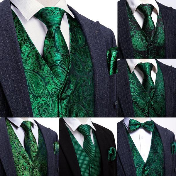 Coletes masculinos elegantes colete masculino de seda verde xadrez paisley flor bordada cistas de casaco conjunto de trajes macho de traje mangas jaqueta sem mangas Barry