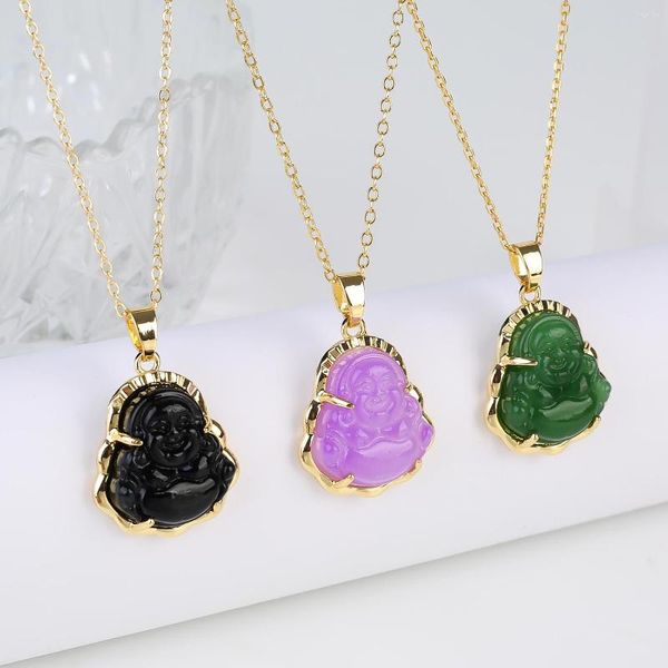 Pendentif Colliers 9 Couleur Cristal Bouddha Femmes Filles Amulette Style Chinois Maitreya Collier Bijoux En Gros Accessoires