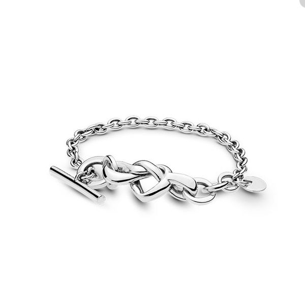 Bracciale a T con cuore annodato per Pandora Autentici braccialetti a catena in argento sterling Gioielli di design per le donne Regalo fidanzata Bracciale da sposa con scatola originale