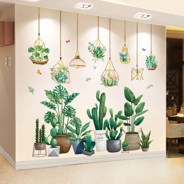 Adesivos de parede shijuekongjian verde planta adesivos de parede decoração decalques murais de cultura Diy em vaso para a sala de estar decoração de cozinha 230517