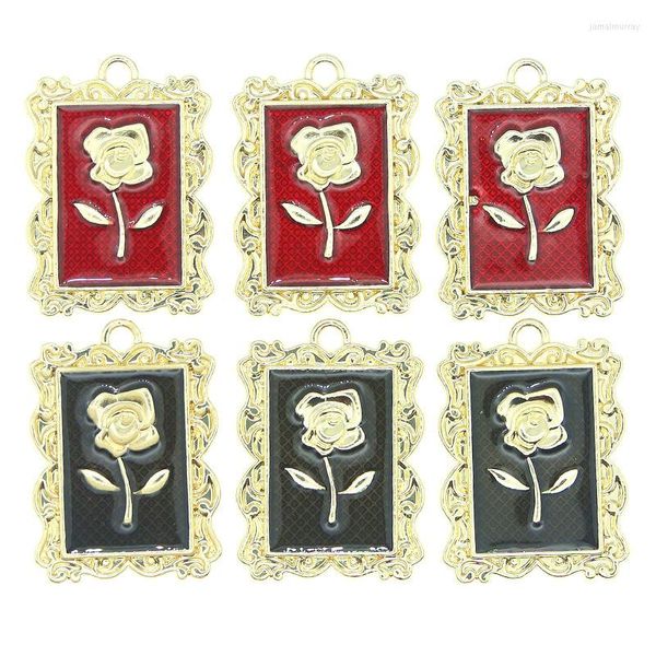 Charms 10pcs 20 27 mm de enxame de liga vintage Rose Flor Flor Frame Acessórios Lolita para Brincos de Colar Partido