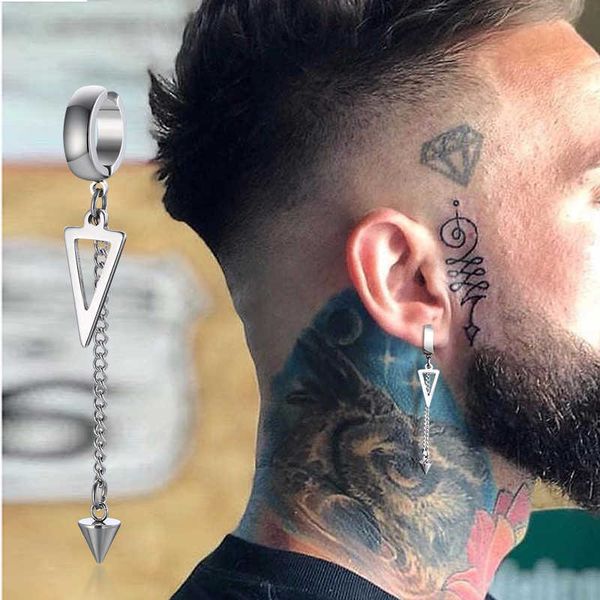 Ohrstecker UNREGELMÄßIGES DREIECK MIT LANGER KETTE MANSCHETTEN-OHRRING FÜR MÄNNER UNISEX-SCHMUCKROCK DAS COOLSTE CONCH HOOP CLIP-PIERCING OHNE PIERCING Z0517