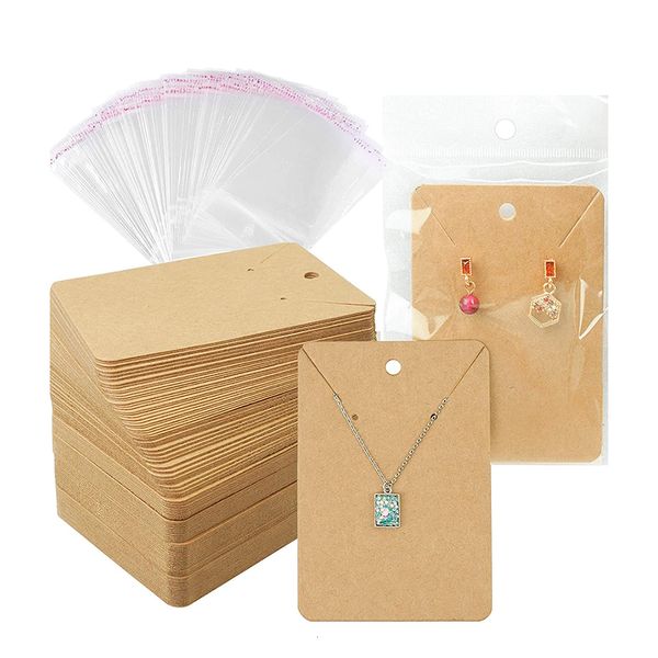 Cartões de brinco de jóias Display de colar com sacos 50pcs 50pcs Selfseal Kraft Paper Tags para DIY 230517