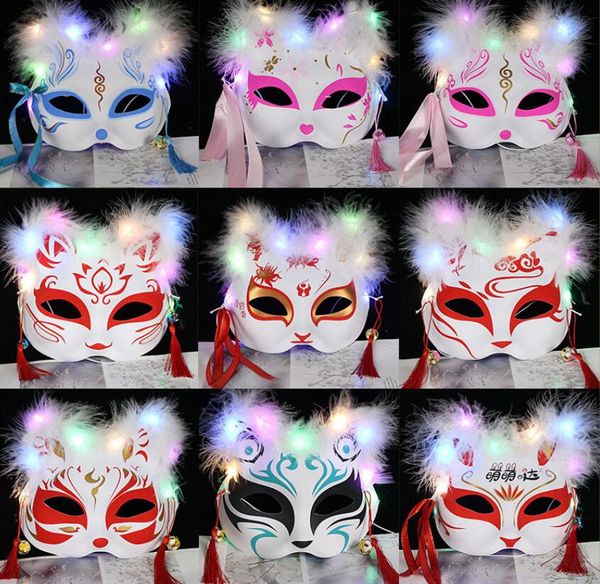 Sıcak Festival Parti Cadılar Bayramı Fox Mask Led Işık Up Kırmızı Yeşil Maskeler Festivali Cosplay Kostüm Malzemeleri Çok Seçenek