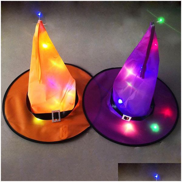 Altre forniture per feste festive Led Cappello da strega di Halloween Appeso Puntelli illuminati in maschera incandescente per albero da cortile interno all'aperto Drop De Dhcip