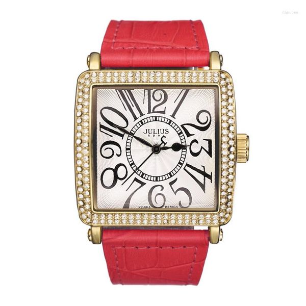 Principais relógios de pulso Top Julius Lady Women's Weln's Welp Japan Quartz Rhinestone grande número de moda Horas Vestido Bracelete de couro Girl Girt