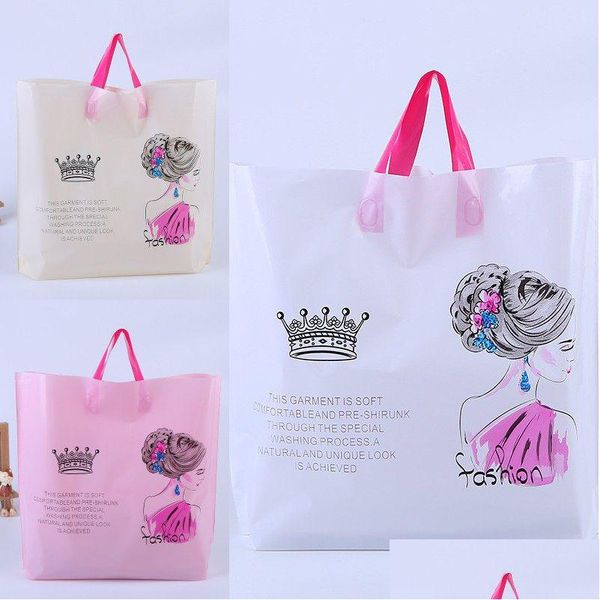 Sacchetti di imballaggio Sacchetto regalo di plastica con manico Tote Spessa Boutique Abbigliamento Confezione Abbigliamento Negozio Pacchetto Drop Delivery Ufficio Scuola Bu Dh0Zr