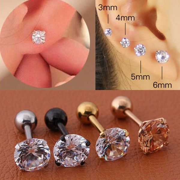 Stud 1pclot Größe 3456mm 4 Farben Punk Medizinische Edelstahl Titan Stahl Nadel Zirkon Kristall Ohrstecker Für Männer frauen Party Z0517