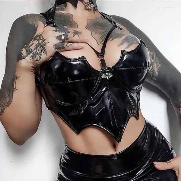 Canotte da donna Y2K Gothic Bat Night Low Cut Crop Top Dark Style Donna Sexy Backless Canotta Discoteca Ragazza Coquette Reggiseno Scava Fuori Corsetto