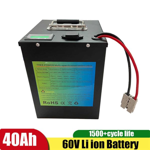 Batteria agli ioni di litio Li-ion 60V 40Ah con BMS per 1500W 2000W Motor Golf Cart Triciclo Scooter Moto Bike + Caricabatterie 10A