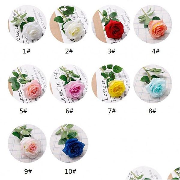 Fiori decorativi Ghirlande Simation Tessuto di seta rosa singola San Valentino Fiore Ragazza Amico Regalo Sposa Holding Home Hecor Dhwnr