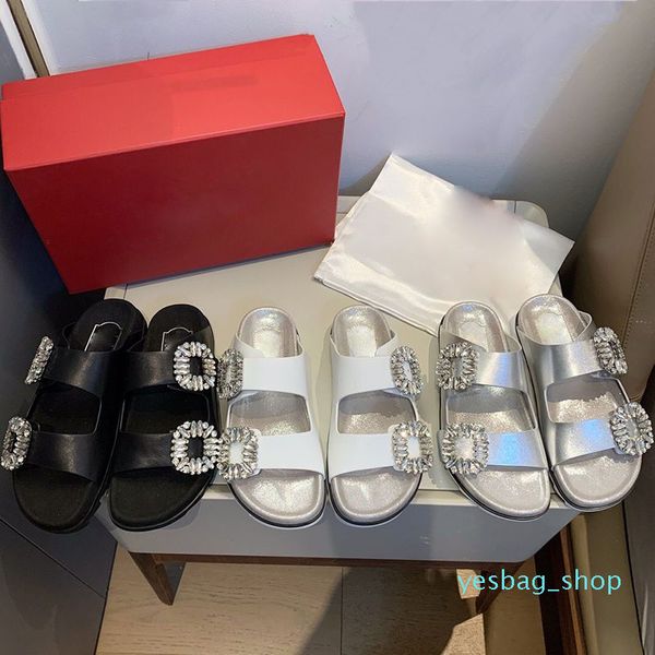 Slide Hausschuhe Damen Sandalenschuhe Slides Fashion Echtes Leder Flash Drill Schnallen Coole, stilvolle Slipper-Sandalen