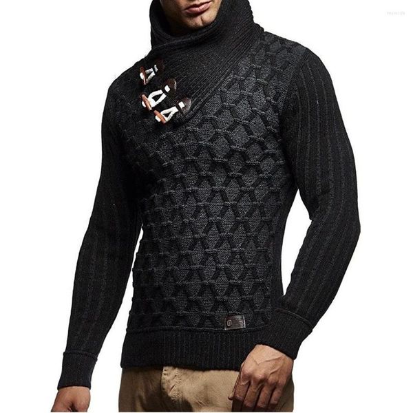 Suéteres masculinos Moda de couro botão de gola alta etono de malha etono e inverno versátil harajuku knit jumper pulôver