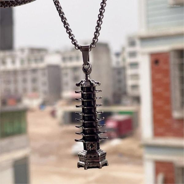 Colares pendentes Qiamni Vintage Torre Wenchang de nove andares para homens Chain de moda Chaker Cheger Hiphop Birthday Gift Party Jewelry